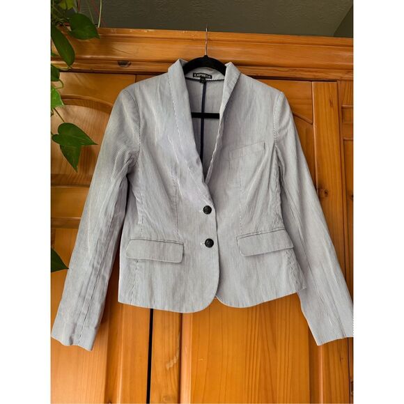 EXPRESS Blue Striped Blazer 2 Button Suit Jacket Women's SZ 6 Career - Picture 1 of 14